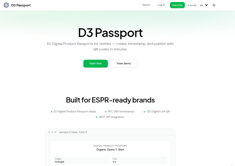 Textil-Produktpass auf d3passport.com