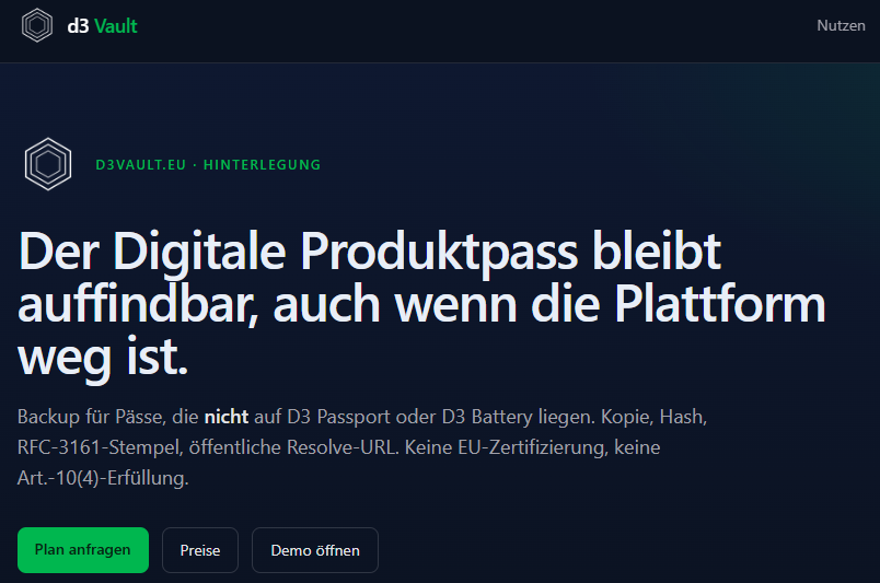 Hinterlegung auf d3vault.eu